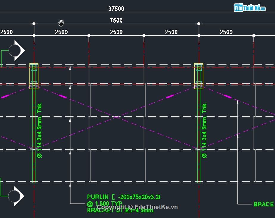 Nhà để xe 5.25x37.5m,Cad nhà để xe,File cad nhà để xe,Bản vẽ cad nhà để xe,Su nhà để xe